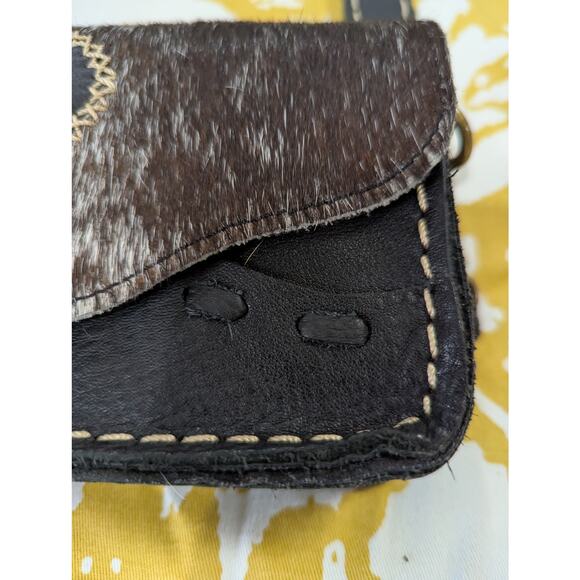 Cowhide Rodeo Western Turquoise Stone Mini Crossbody Small Purse - Picture 4 of 13